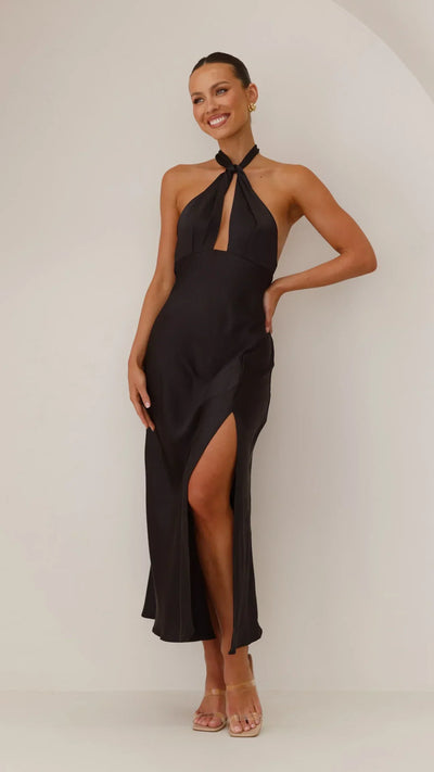 Avenli | Satin dress with tie at the neck