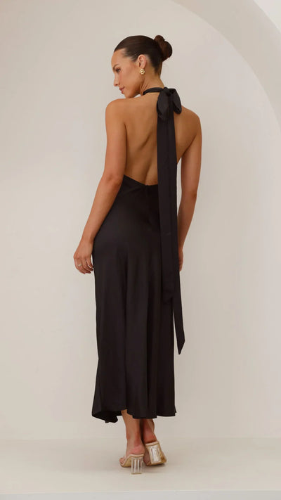 Avenli | Satin dress with tie at the neck