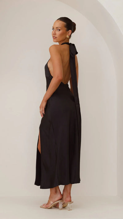 Avenli | Satin dress with tie at the neck