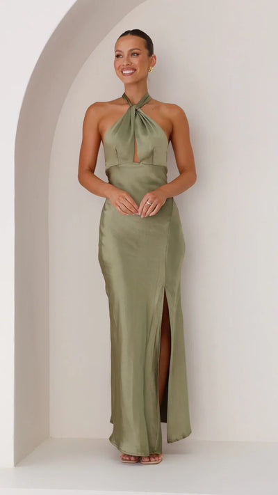 Avenli | Satin dress with tie at the neck