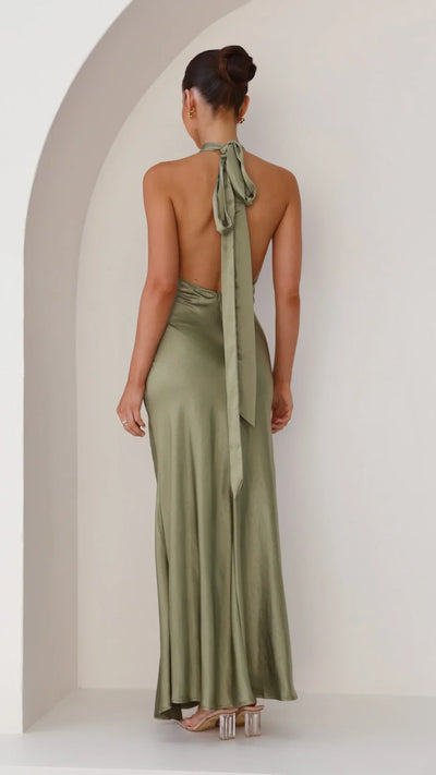 Avenli | Satin dress with tie at the neck