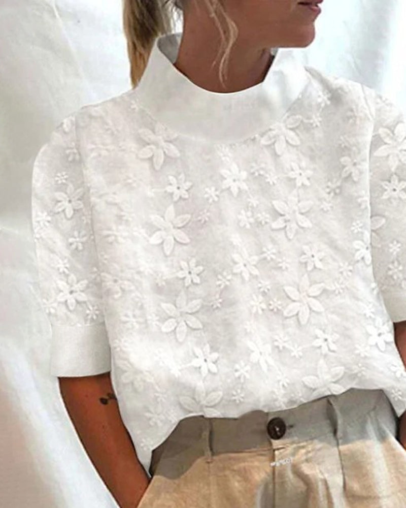 Avenli™ | Embroidered blouse with stand-up collar 