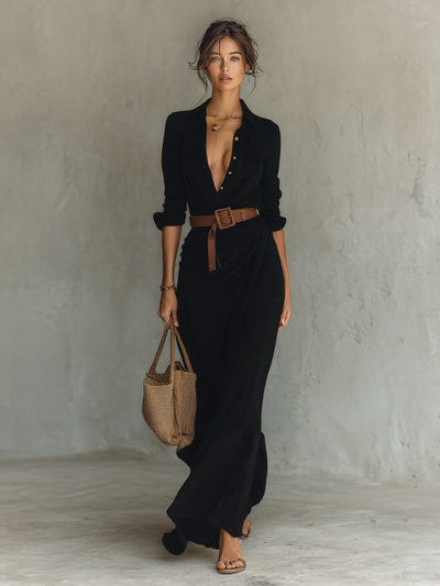 Senna | Long maxi dress with lapel collar