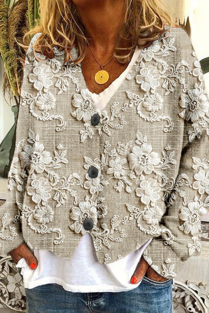 Cardigan with flower petal thread