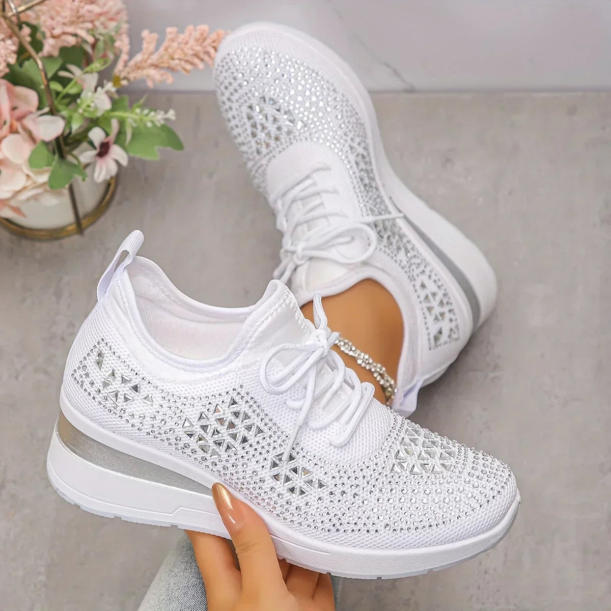 Giselle - Orthopedic sneakers with glittery rhinestones
