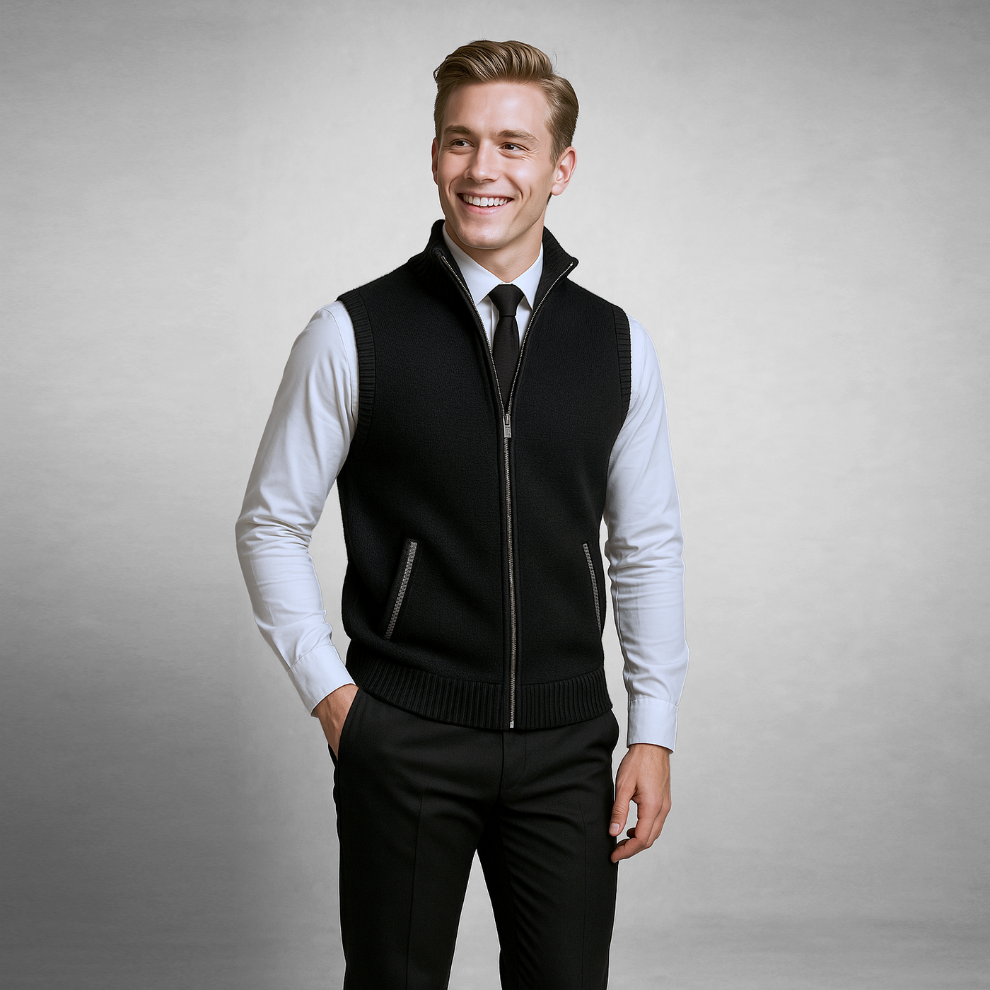 The Levan Knit Vest | Knitted waistcoat with full-length zip