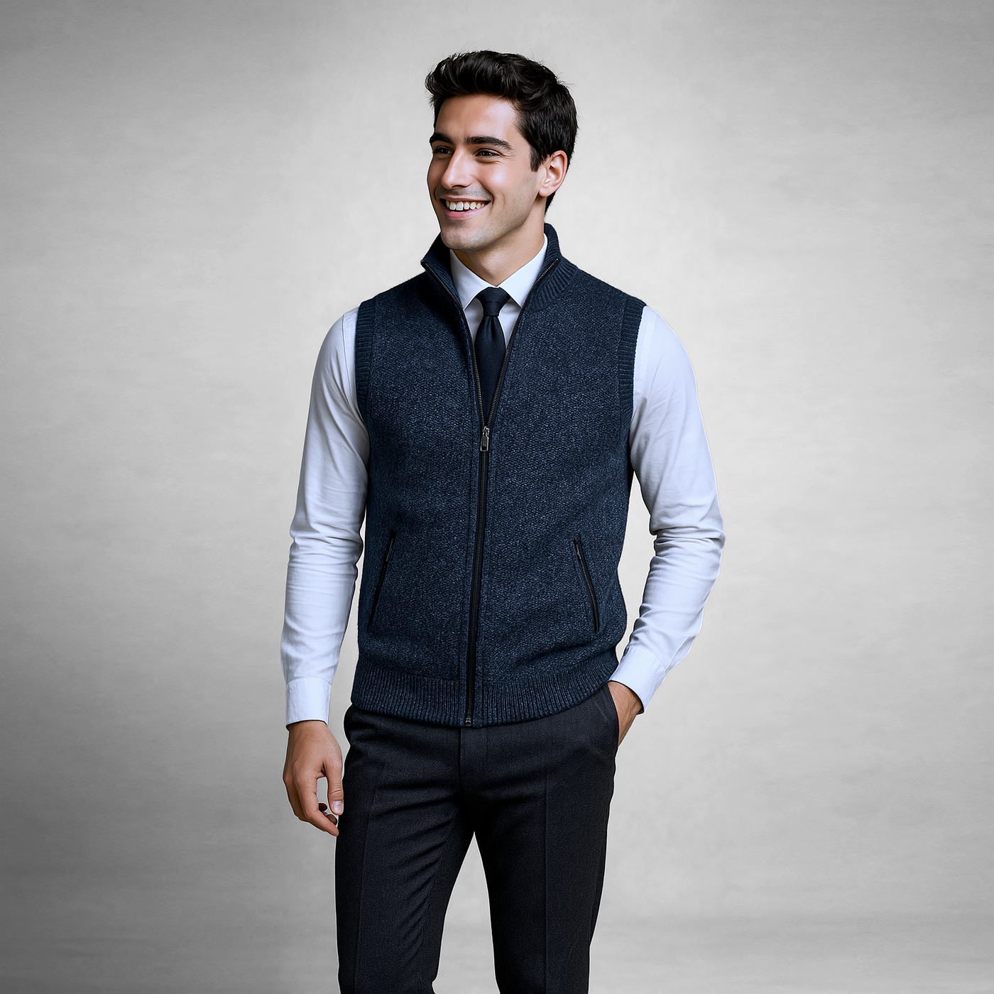 The Levan Knit Vest | Knitted waistcoat with full-length zip
