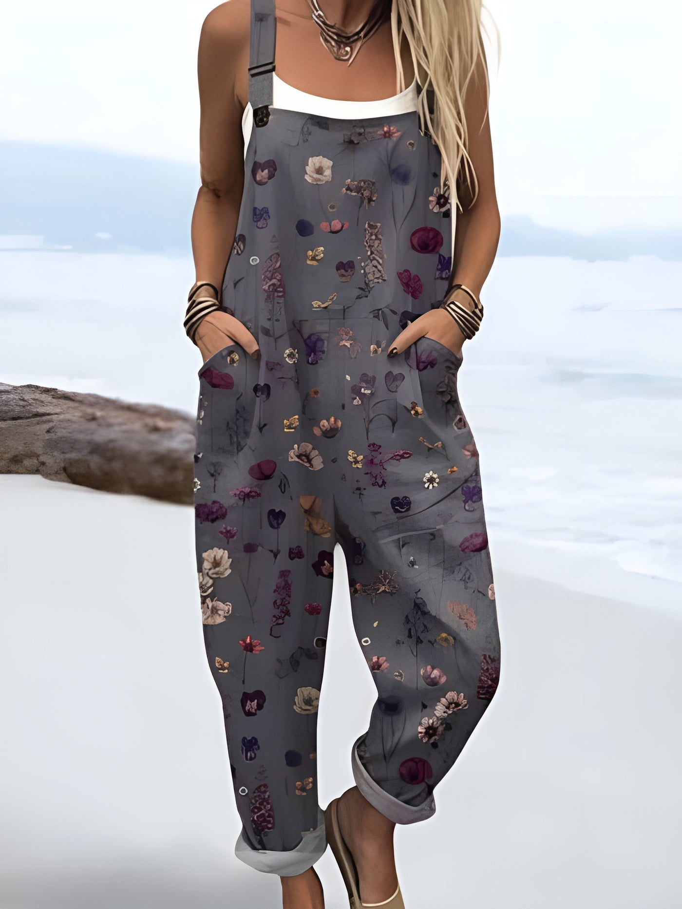 Avenli | Jumpsuit with vintage floral and art print for women