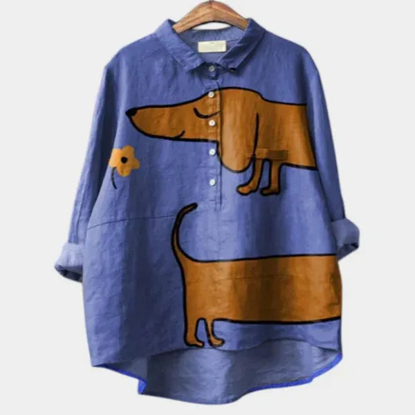 Avenli™ – Oversized shirt blouse with dog print