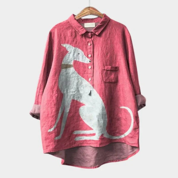 Avenli™ – Oversized shirt blouse with dog print